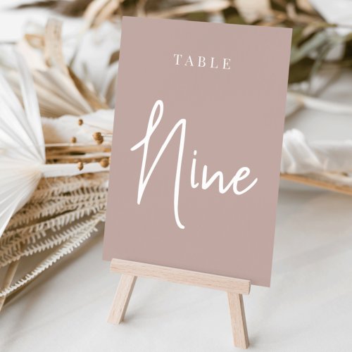 Rose Taupe Hand Scripted Table NINE Table Number