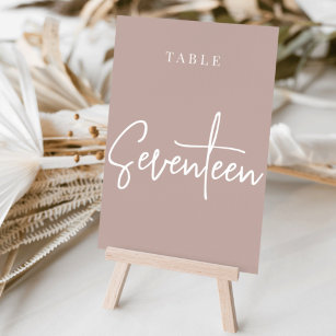 Rose Taupe Hand Scripted Table SEVENTEEN Table Number