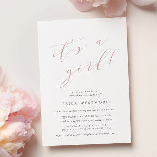 Rose Taupe "It's a Girl" Calligraphy Baby Shower Invitation