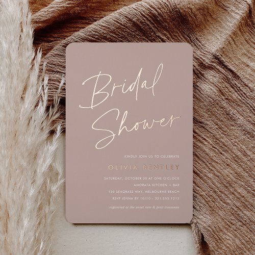 Rose Taupe  Minimalist Script Bridal Shower Foil Invitation