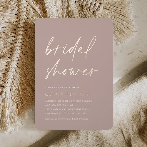 Rose Taupe  Minimalist Script Bridal Shower Foil Invitation