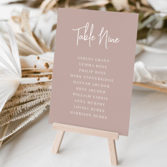 Rose Taupe Modern Handwritten + Serif Guest Names Table Number (Creator Uploaded)