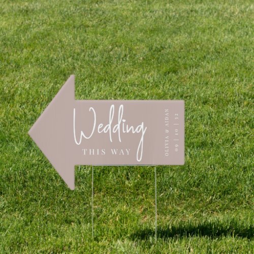 Rose Taupe  Modern Handwritten Wedding This Way Sign