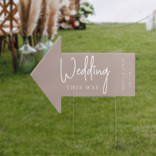 Rose Taupe   Modern Handwritten Wedding This Way Sign