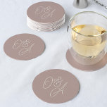 Rose Taupe | Oversized Script Monogram Wedding Round Paper Coaster<br><div class="desc">A beautiful typography based wedding coaster featuring your initials in tone on tone dusty pink taupe oversized script lettering. Personalize with your initials,  then use the Design Tool to adjust size and positioning to create your custom monogram.</div>