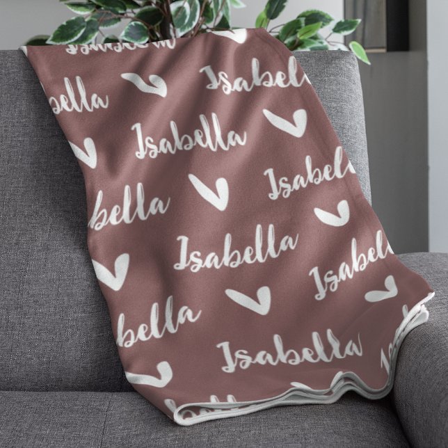 Rose Taupe Personalized Name Blanket with Hearts (Creator Uploaded)