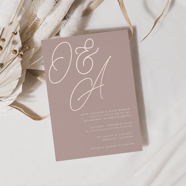 Rose Taupe | Rose Gold Script Monogram Wedding Foil Invitation (Creator Uploaded)