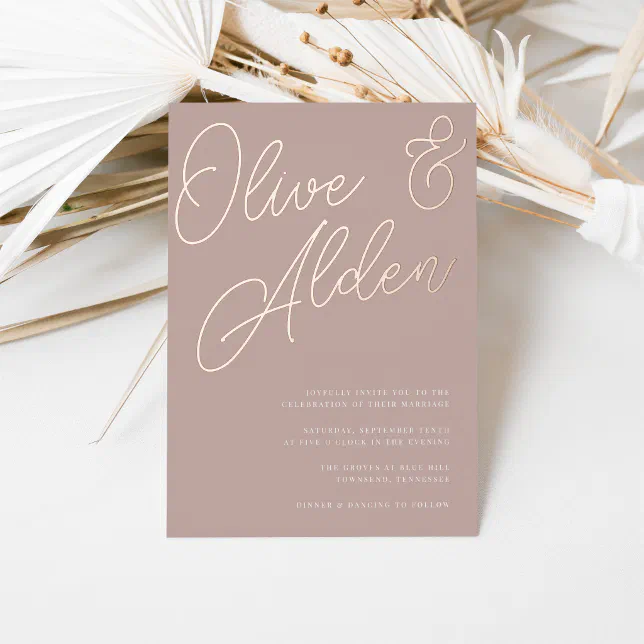 Rose Taupe | Rose Gold Script Wedding Foil Invitation | Zazzle