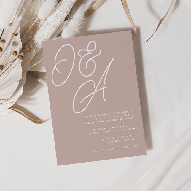 Rose Taupe | Script Watermark Monogram Wedding Invitation (Creator Uploaded)