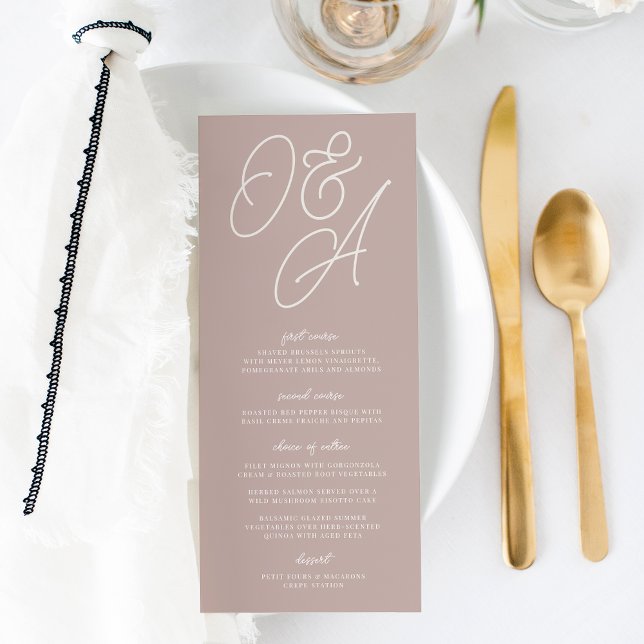 Rose Taupe | Script Watermark Monogram Wedding Menu (Creator Uploaded)