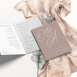 Rose Taupe   Script Watermark Monogram Wedding Program