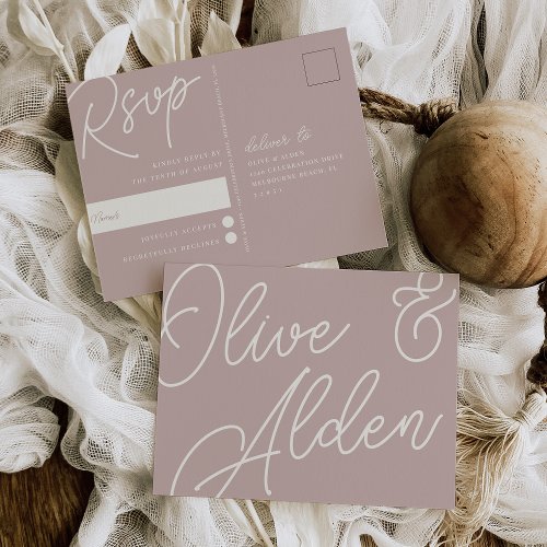 Rose Taupe  Script Watermark RSVP Postcard