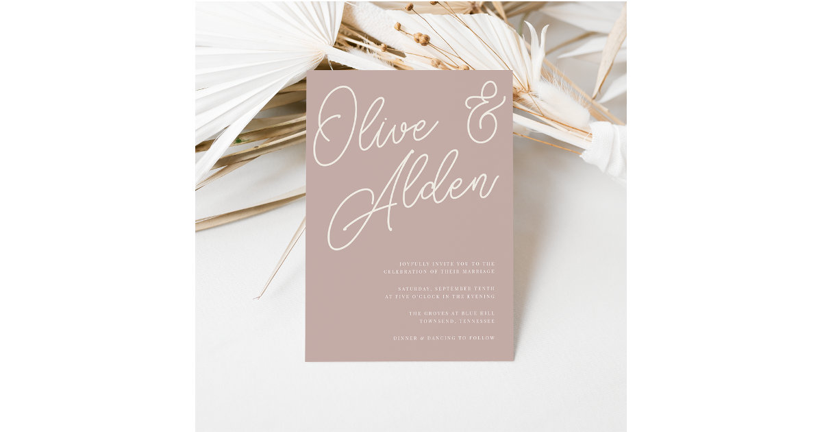 Rose Taupe | Script Watermark Wedding Invitation | Zazzle