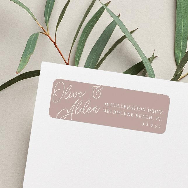 Rose Taupe Script Watermark Wedding Return Address Label (Creator Uploaded)