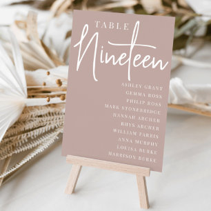 Rose Taupe Scripted Table NINETEEN Guest Names Number
