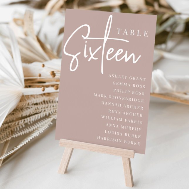 Rose Taupe Scripted Table SIXTEEN + Guest Names Table Number (Creator Uploaded)