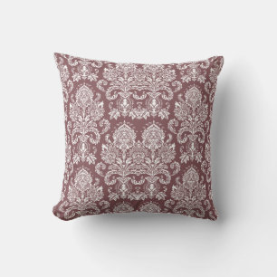 Rose Taupe Victorian Damask Throw Pillow