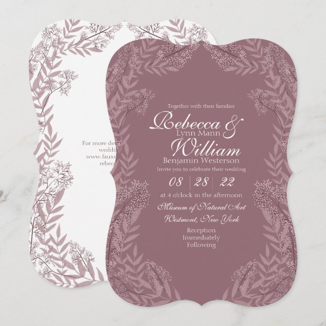 Rose Taupe Wedding Vintage Botanical Invitation (Front/Back)