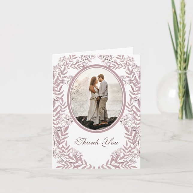 Rose Taupe Wedding Vintage Botanical Thank You Card (Front)