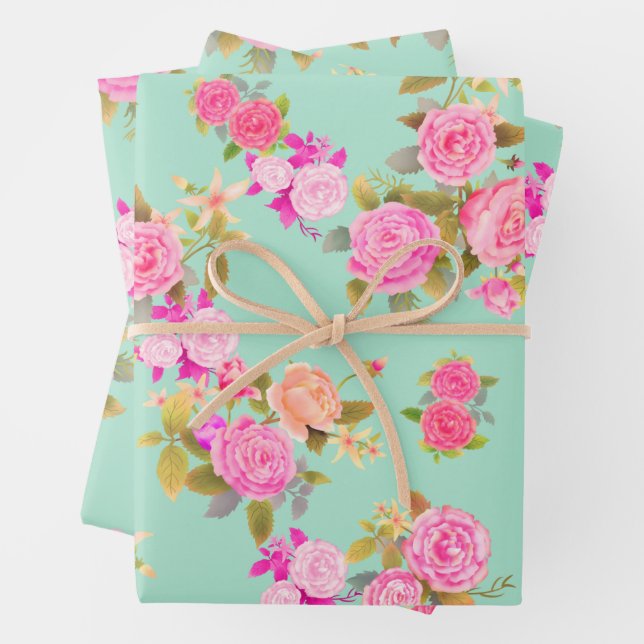 Rose Teal.   Wrapping Paper Sheets (In situ)