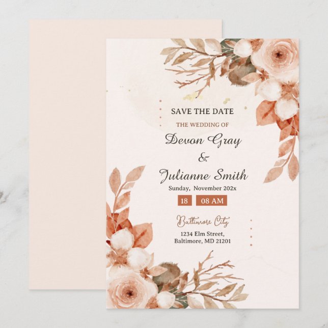Rose & Terracotta: A Celebration of Love Wedding Invitation (Front/Back)