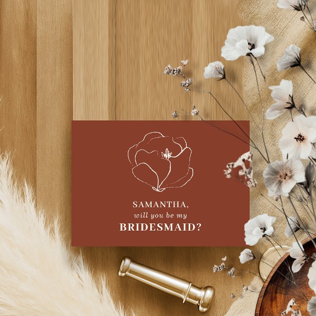 Rose Terracotta Simple Will you be my bridesmaid Invitation
