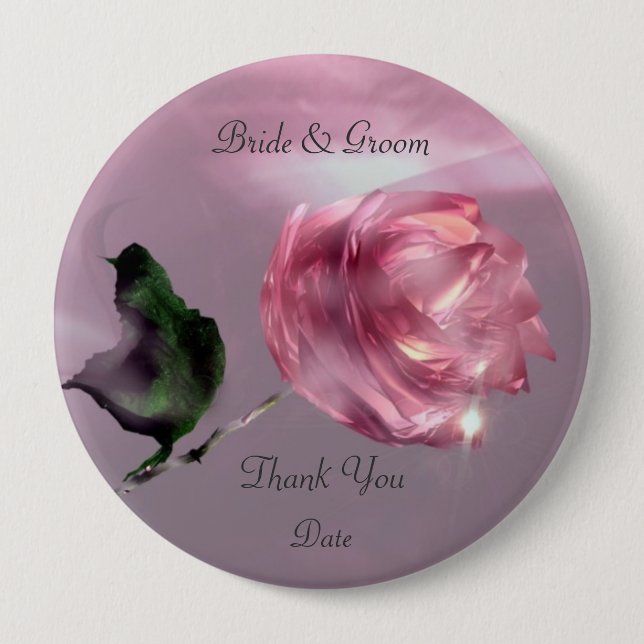 Rose Thank You Wedding Favor Button (Front)