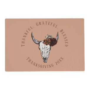 Rose Thanksgiving Gratitude Cow Skull and Roses Placemat