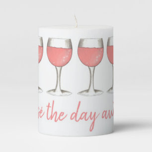 Rosé The Day Away Pink Rose Glass Wine Centerpiece Pillar Candle