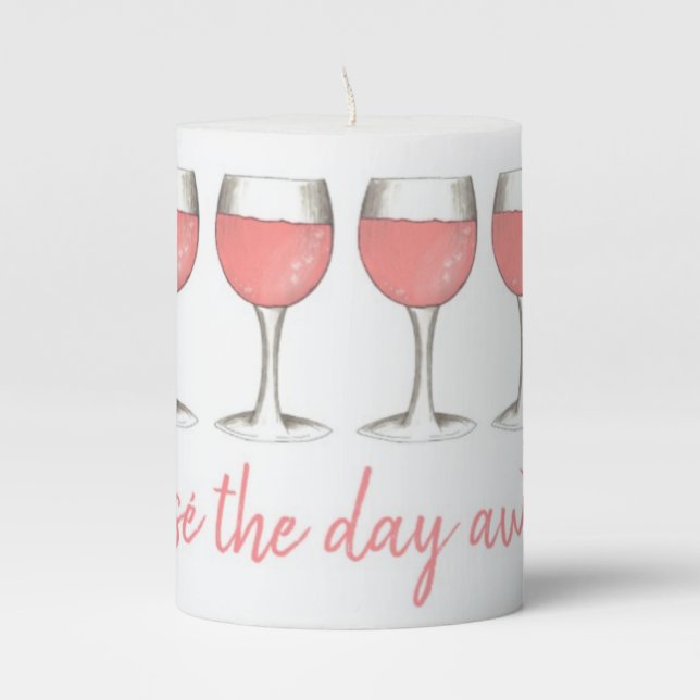 Rosé The Day Away Pink Rose Glass Wine Centerpiece Pillar Candle (Front)