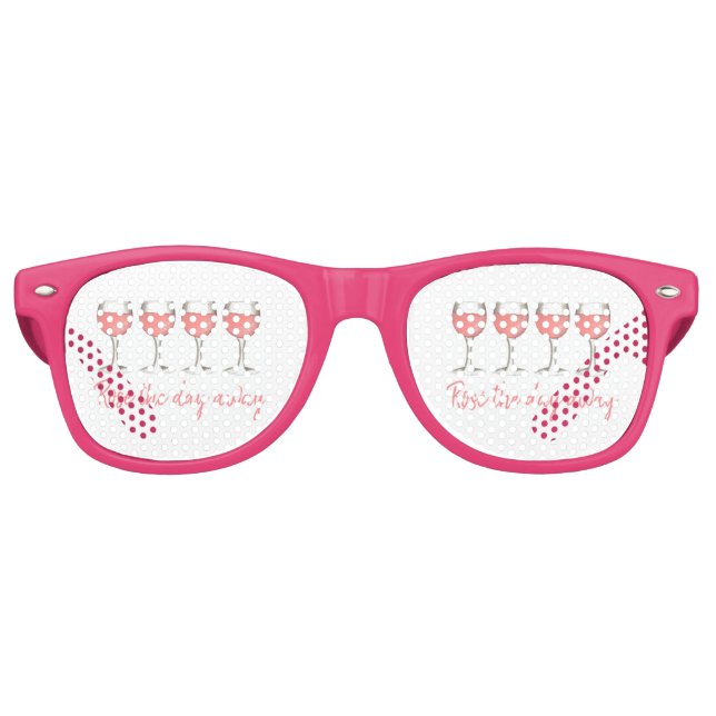 Rosé The Day Away Pink Rose Glass Wine Lover Retro Sunglasses (Front)