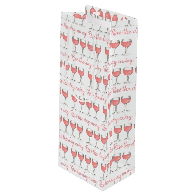 Rosé The Day Away Pink Rose Glass Wine Lover Wine Gift Bag (Front Angled)