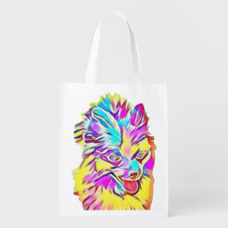Rose the Pomeranian Rainbow Colors Grocery Bag