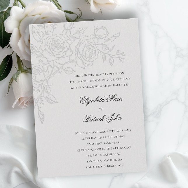Rose Theme Beloved Ivory Formal Classic Wedding Invitation (formal traditional wedding invitation roses theme floral modern classic luxury pure ivory)