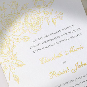 Rose Theme Forever White Formal Classic Wedding Foil Invitation