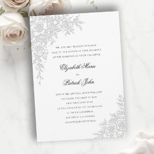 Rose Theme Graceful White Formal Classic Wedding Invitation