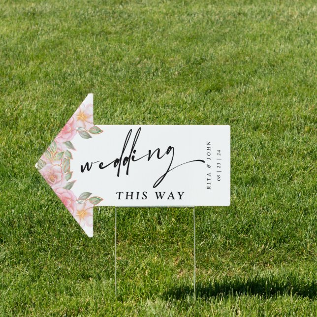 Rose This Way to Wedding Direction Arrow Sign (Insitu)