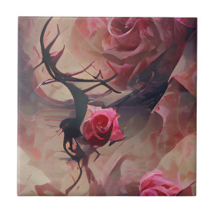 Rose thorns dark fantasy graphic abstract art ceramic tile