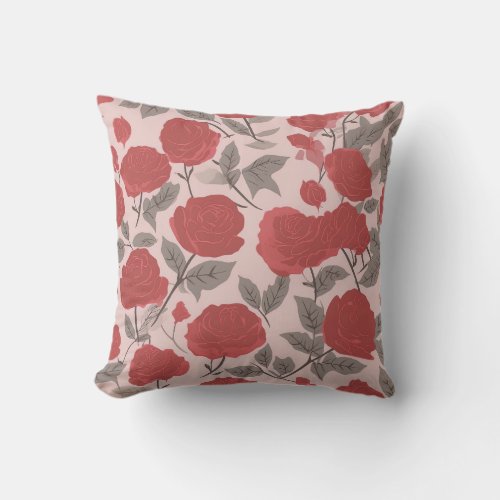 Rose Throw Pillow Neutral Red Palette