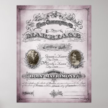 Rose Tone Vintage Marriage Certificate Poster by GranniesAttic at Zazzle