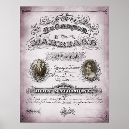 Rose Tone Vintage Marriage Certificate Poster