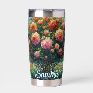 Rose Topiary Van Gogh Style Roses Floral Pink Insulated Tumbler