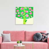 Rose Tree | Little Frog | Cheerful Pink & Green Canvas Print (Insitu(LivingRoom))