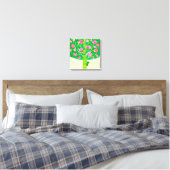 Rose Tree | Little Frog | Cheerful Pink & Green Canvas Print (Insitu(Bedroom))