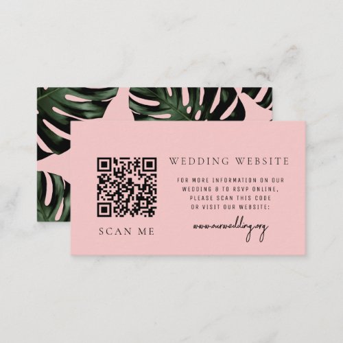Rose Tropical QR code RSVP Wedding Website Enclosure Card