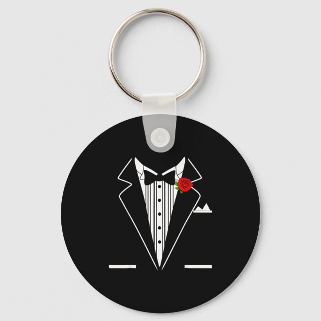 Rose Tuxedo Tux Wedding Prom Costume Party Men Kid Keychain (Front)