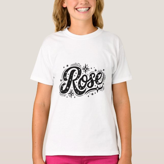 Rose Typography - Whimsical Elegance T-Shirt (Front)