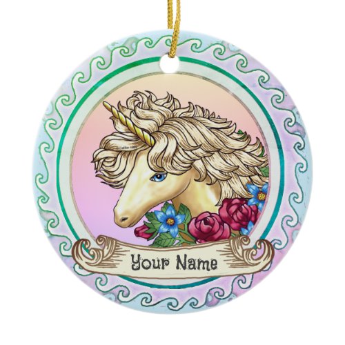 Rose Unicorn  Ceramic Ornament