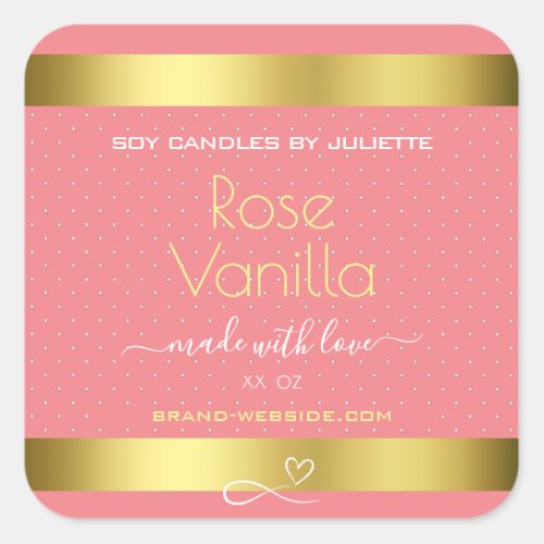 Rose Vanilla Scent Pink Gold Soy Candles Labels