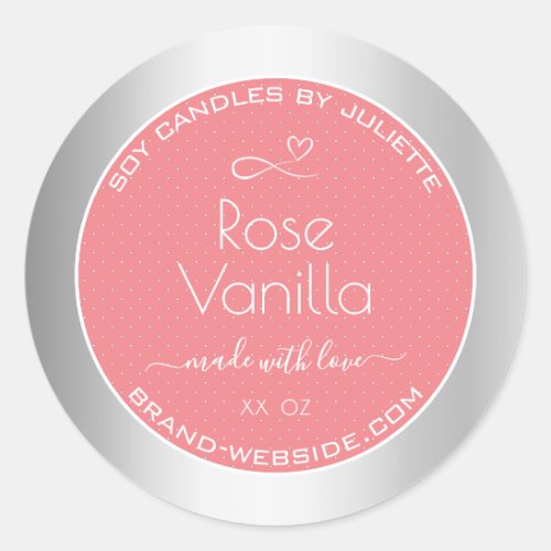 Rose Vanilla Scent Pink Silver Soy Candles Labels